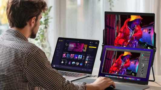 INGNOK dual portable monitor setup for multitasking