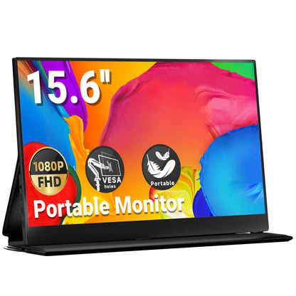 Ingnok Portable Monitor, 15.6inch FHD 1080P Travel Monitor, Ultra-Thin, USB-C Plug&Play, Built-in Speakers, Portable Screen for Laptop, Mac, Switch/PS5, Travel&Office Assistant