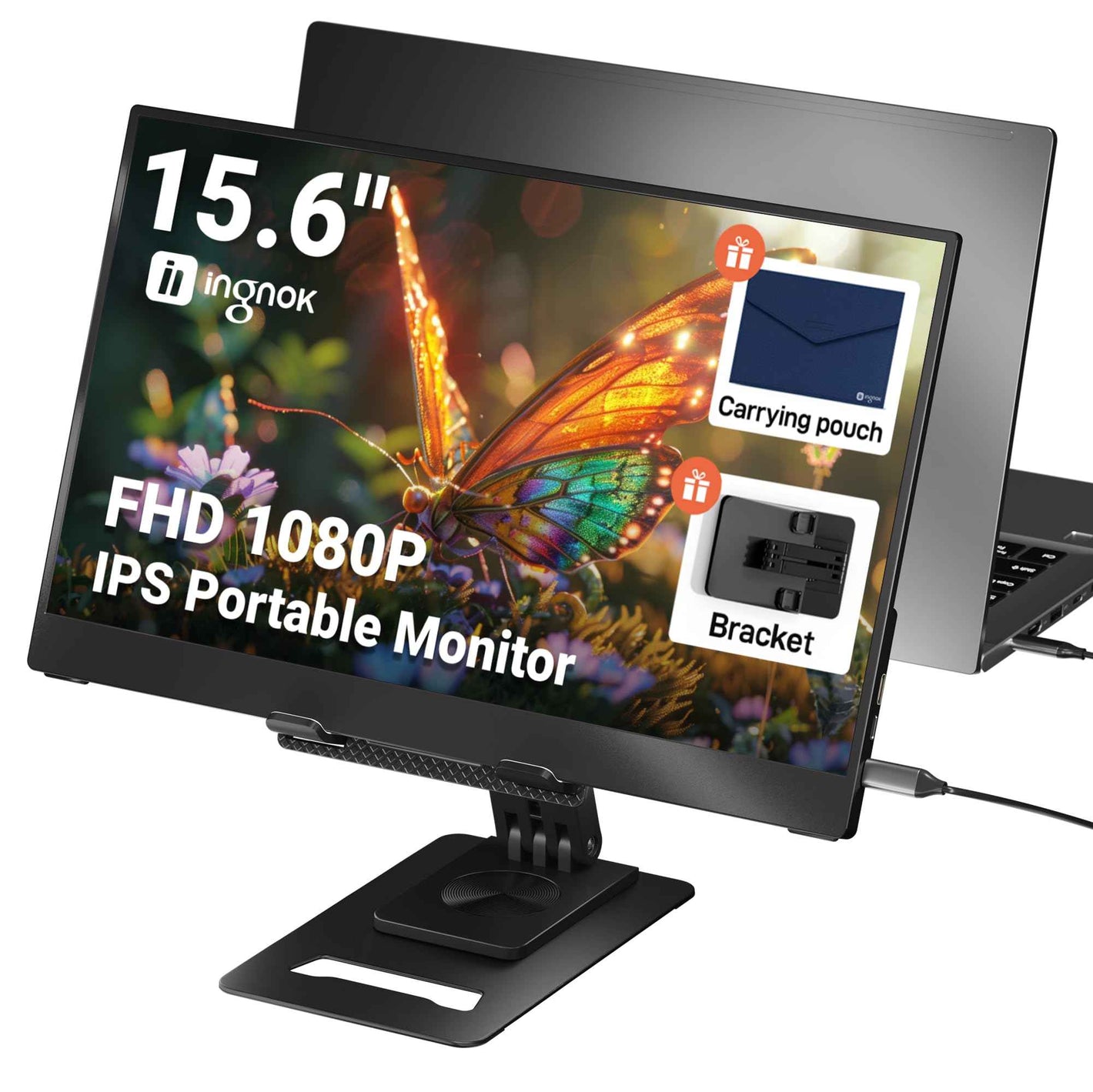 Ingnok Portable Monitor, Ultra Slim 15.6 Inch FHD IPS Laptop Screen Extender with Adjustable Stand, USB C Compatible, Ideal for Travel and Office (Copy)