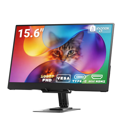 Ingnok 15.6" FHD Portable Monitor – Ultra Slim IPS Extender, USB-C, Adjustable Stand