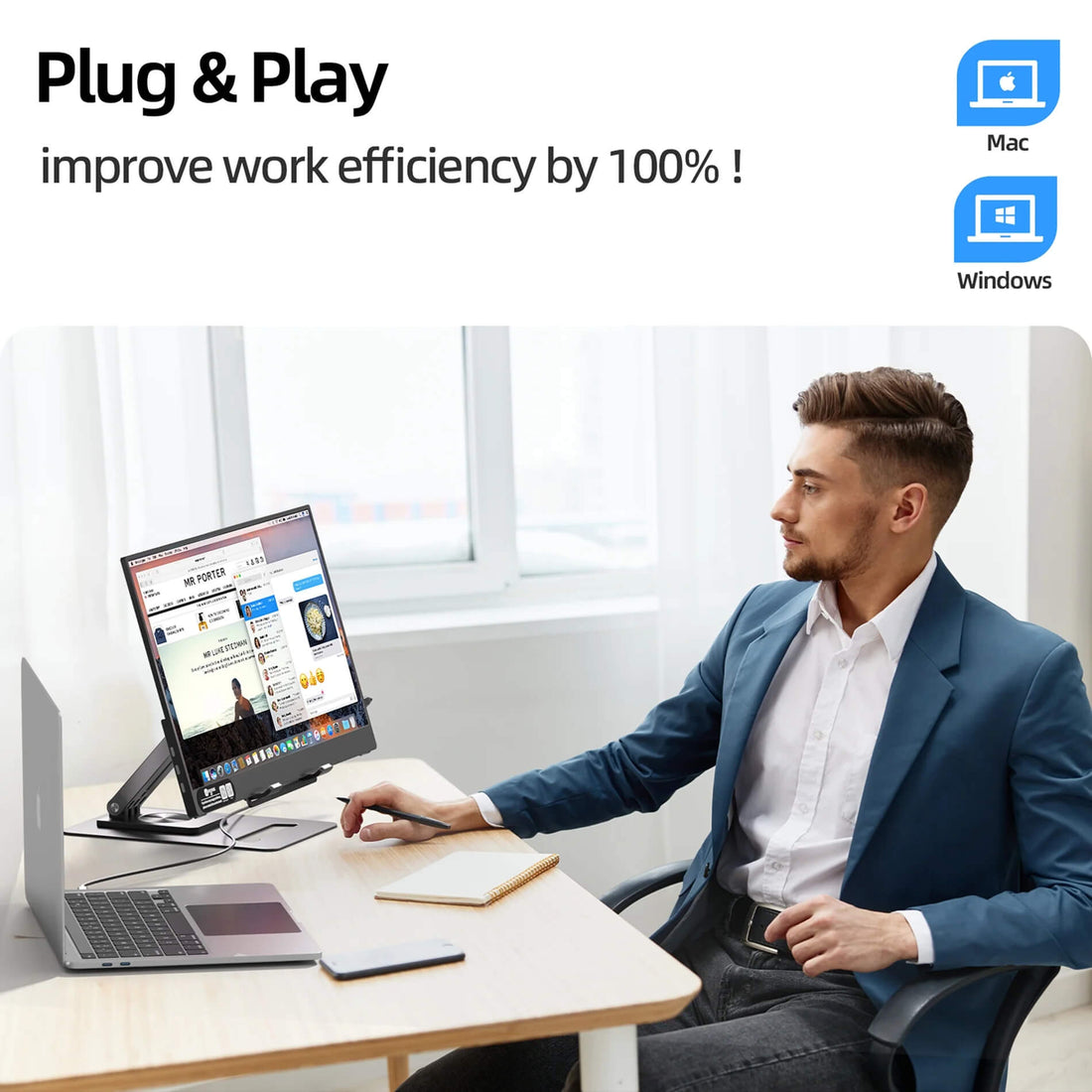 INGNOK YN02D portable monitor plug and play setup