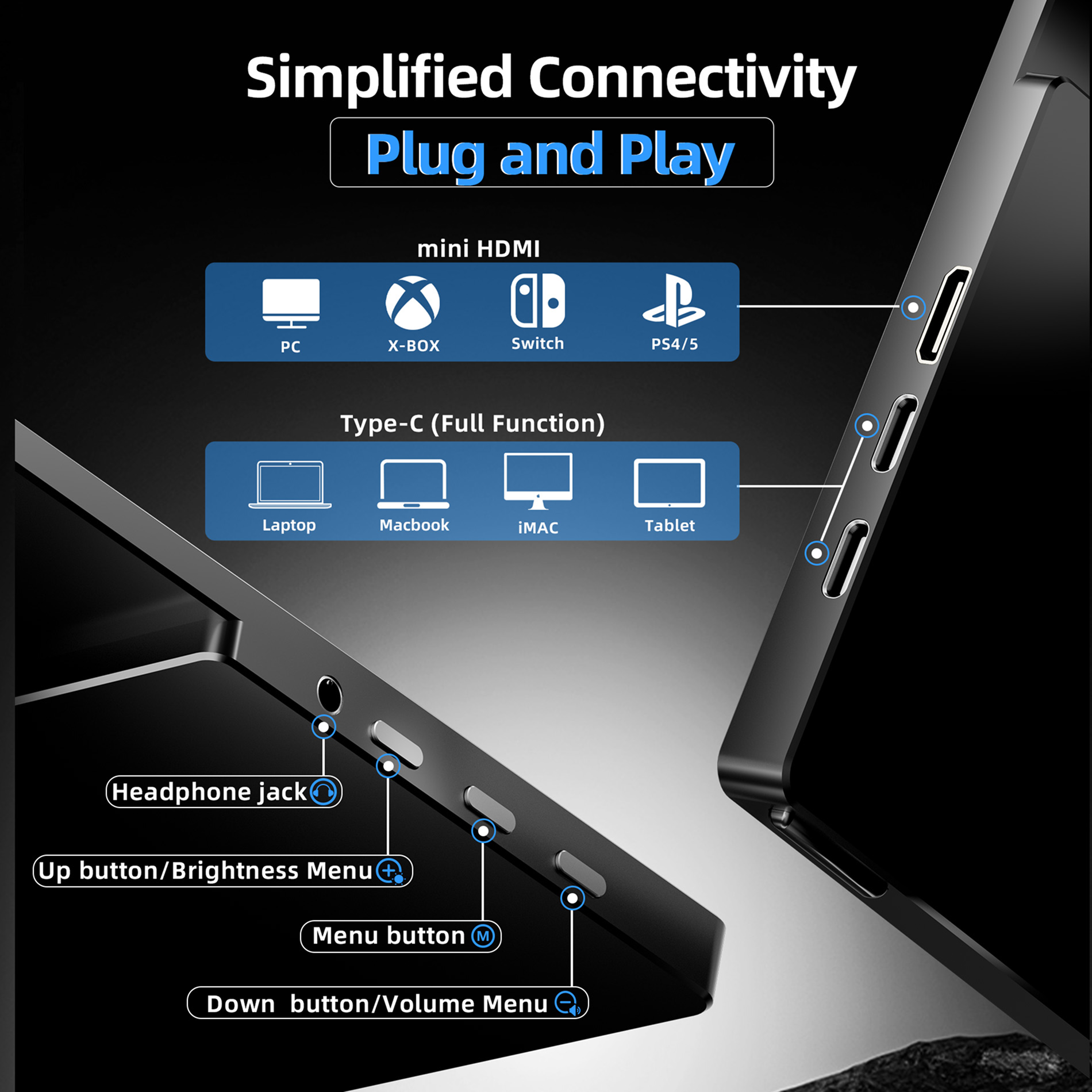 INGNOK YN05B plug and play portable monitor setup