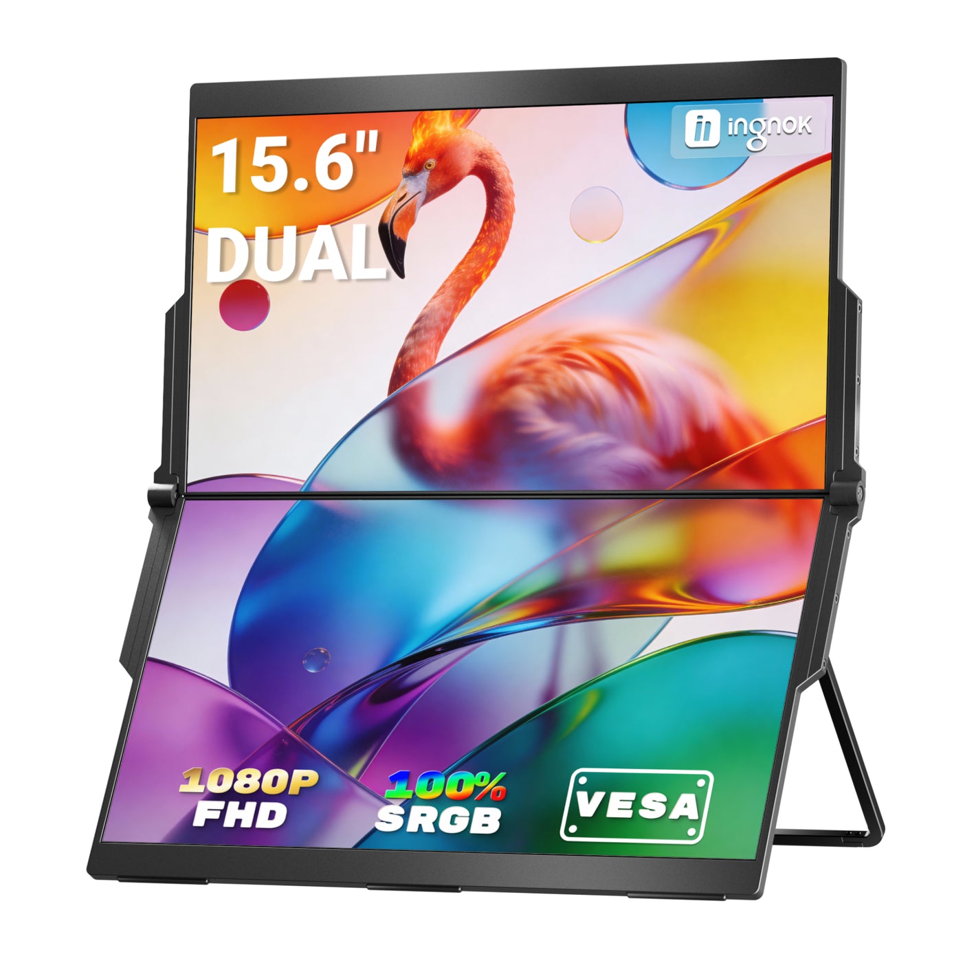 INGNOK YNF2B 15.6 inch dual portable monitor with foldable kickstand